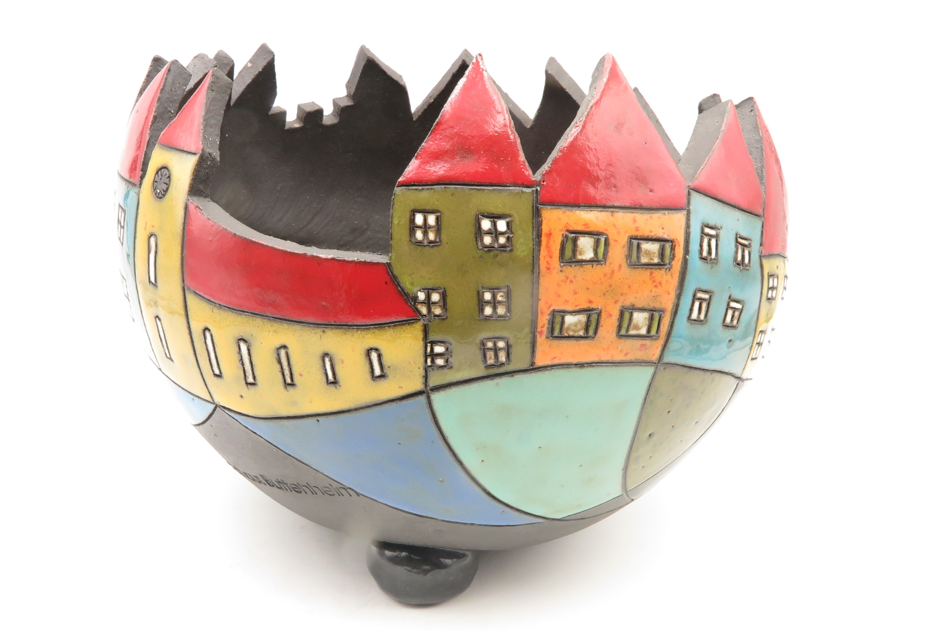 Premium-Keramik Pflanzgefäß Übertopf mit Häusermotiv Keramik/   23cm x 18cm