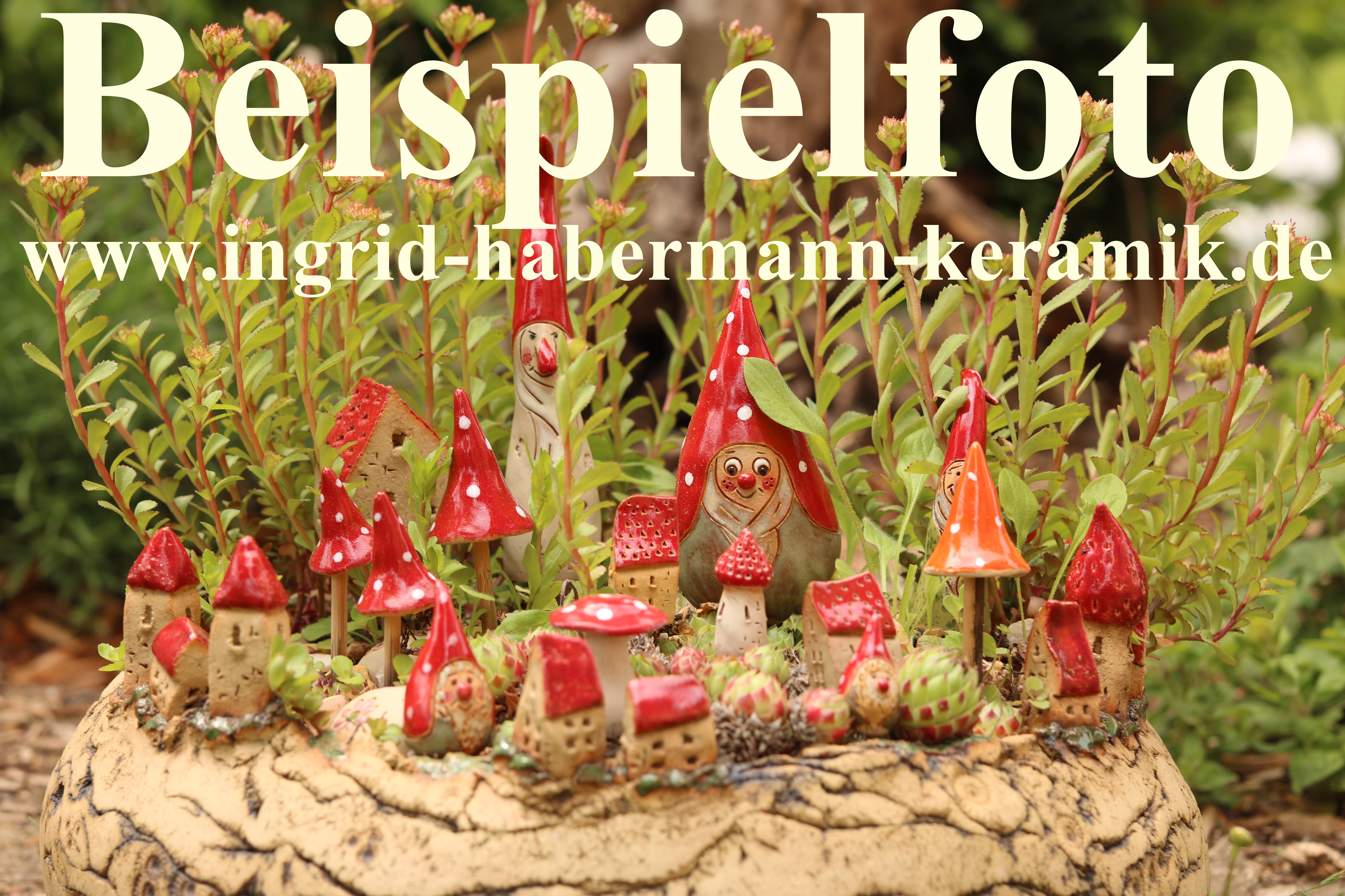 Wichtel Häuschen Pilzköpfe Märchengarten Miniaturgarten Keramik-Set