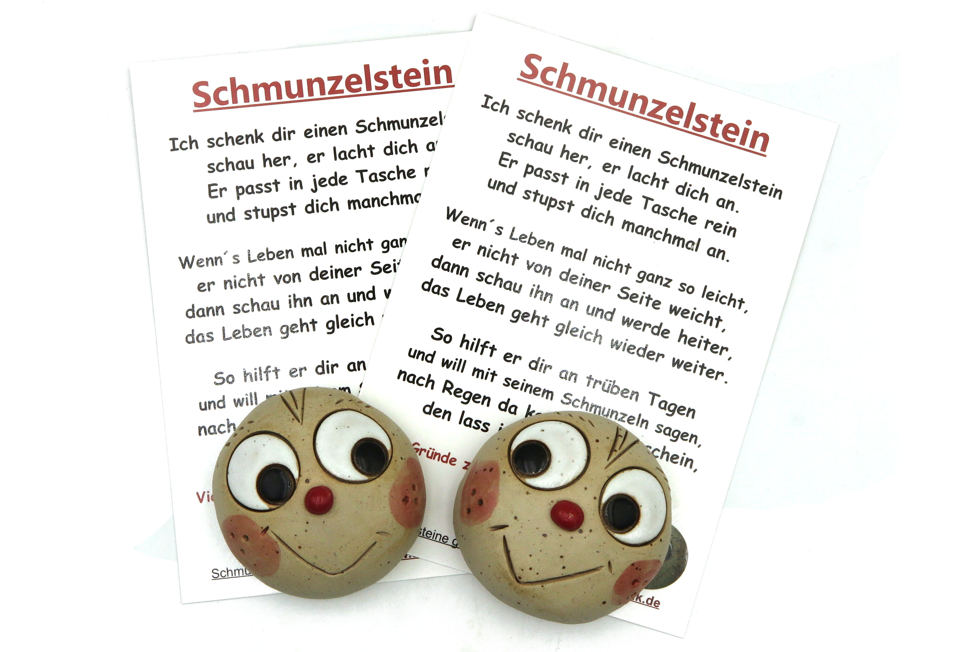 Schmunzelstein-Pärchen Glücksbringer mit 2 Spruch-Postkarten Größe L/ 5cm