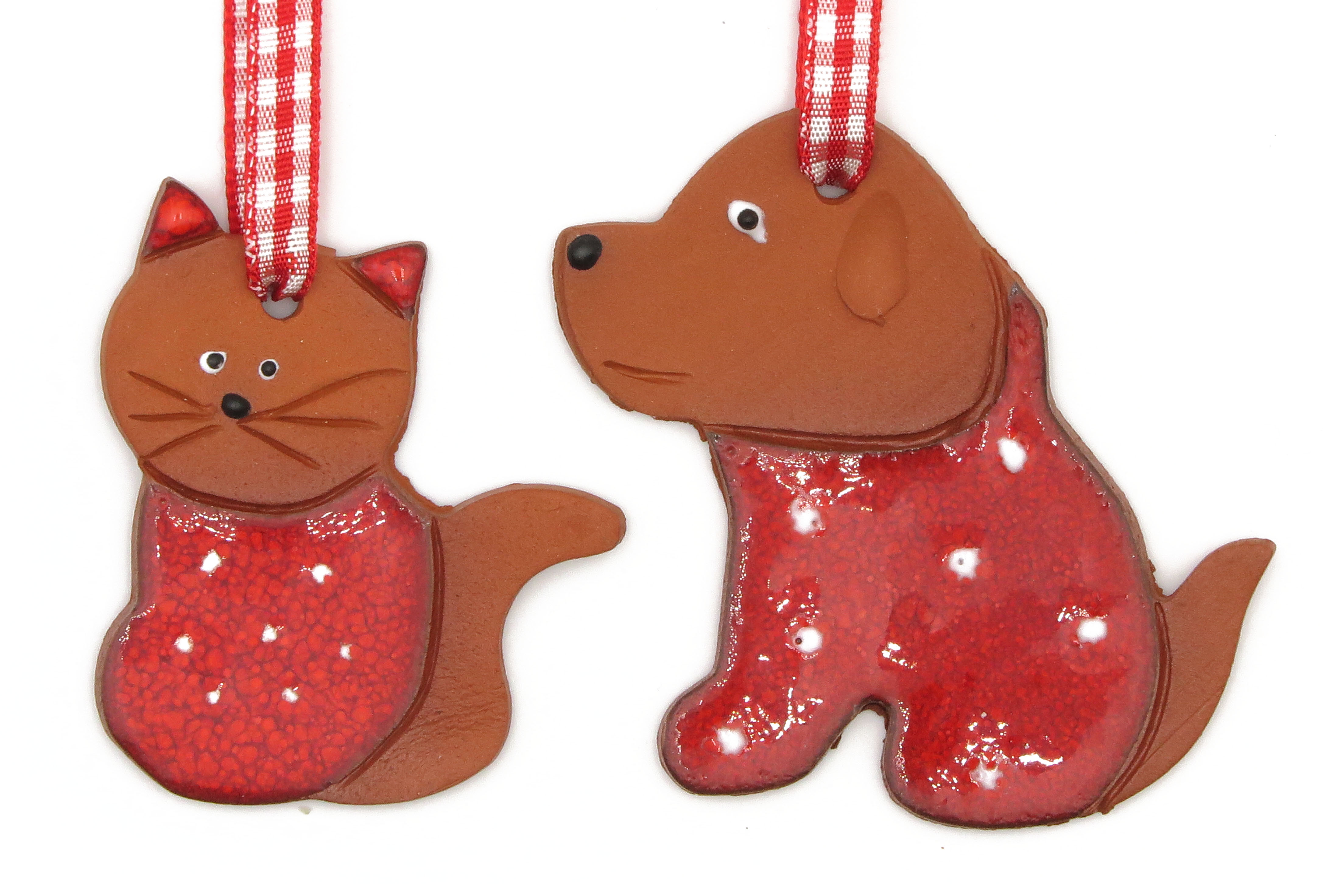 Hund und Katze Geschenk Anhänger Rot Keramik / M 6,5cm